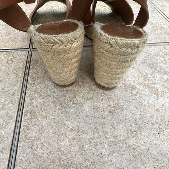 Celine Tan Jute Leather Wrap around Wedge Platform Espadrilles - Picture 6 of 16